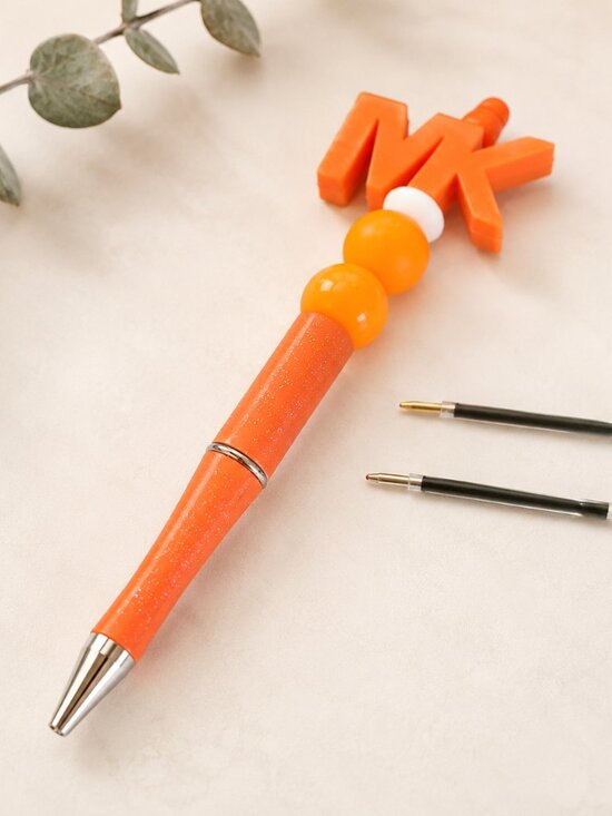 Other - Handmade MK Orange Glitter Beaded Novelty Ballpoint Pen w/2 Extra Ink Refills